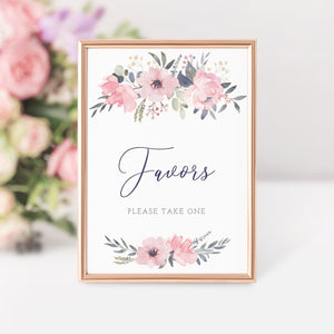 Navy and Blush Floral Favors Sign Printable INSTANT DOWNLOAD, Birthday, Bridal Shower, Baby Shower, Wedding Decorations and Supplies - NB100 - @PlumPolkaDot 