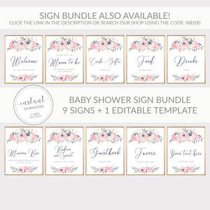 Navy and Blush Floral Printable Baby Shower Address an Envelope Sign, INSTANT DOWNLOAD, Floral Baby Shower Decorations and Supplies - NB100 - @PlumPolkaDot 