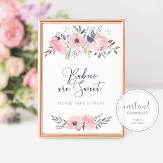Navy and Blush Floral Printable Baby Shower Treat Sign, INSTANT DOWNLOAD, Dessert Table Floral Baby Shower Decorations and Supplies - NB100 - @PlumPolkaDot 
