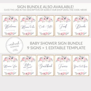 Navy and Blush Floral Printable Food Sign INSTANT DOWNLOAD, Birthday, Bridal Shower, Baby Shower, Wedding Decorations and Supplies - NB100 - @PlumPolkaDot 