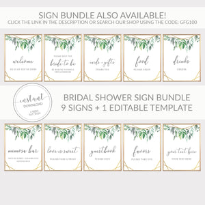 Greenery Bridal Shower Decorations, Printable Food Sign, Gold Geometric Wedding Decor, DIGITAL DOWNLOAD - GFG100 - @PlumPolkaDot 