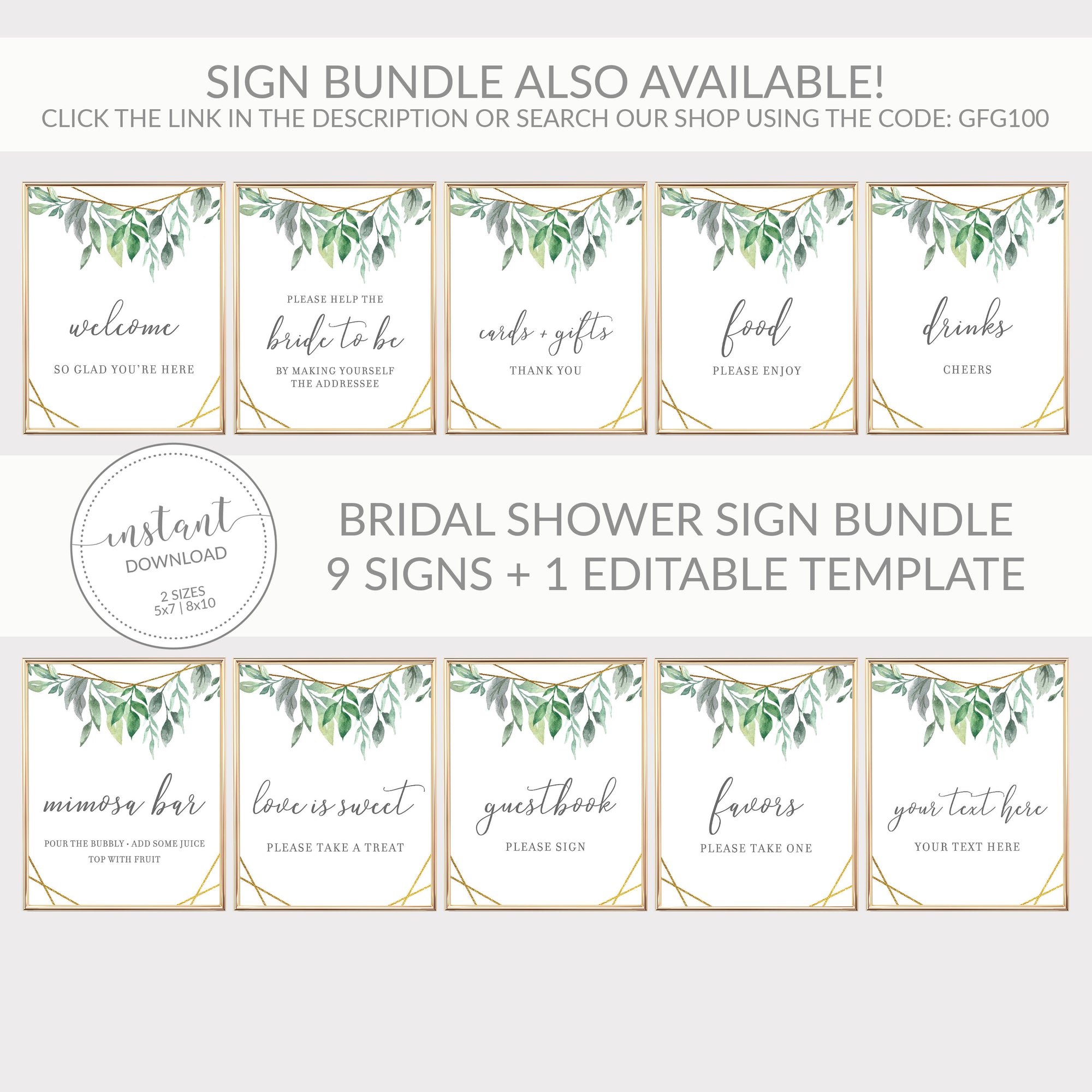 Geometric Gold Greenery Cards and Gifts Printable Sign INSTANT DOWNLOAD, Bridal Shower, Baby Shower, Wedding Decorations Supplies - GFG100 - @PlumPolkaDot 