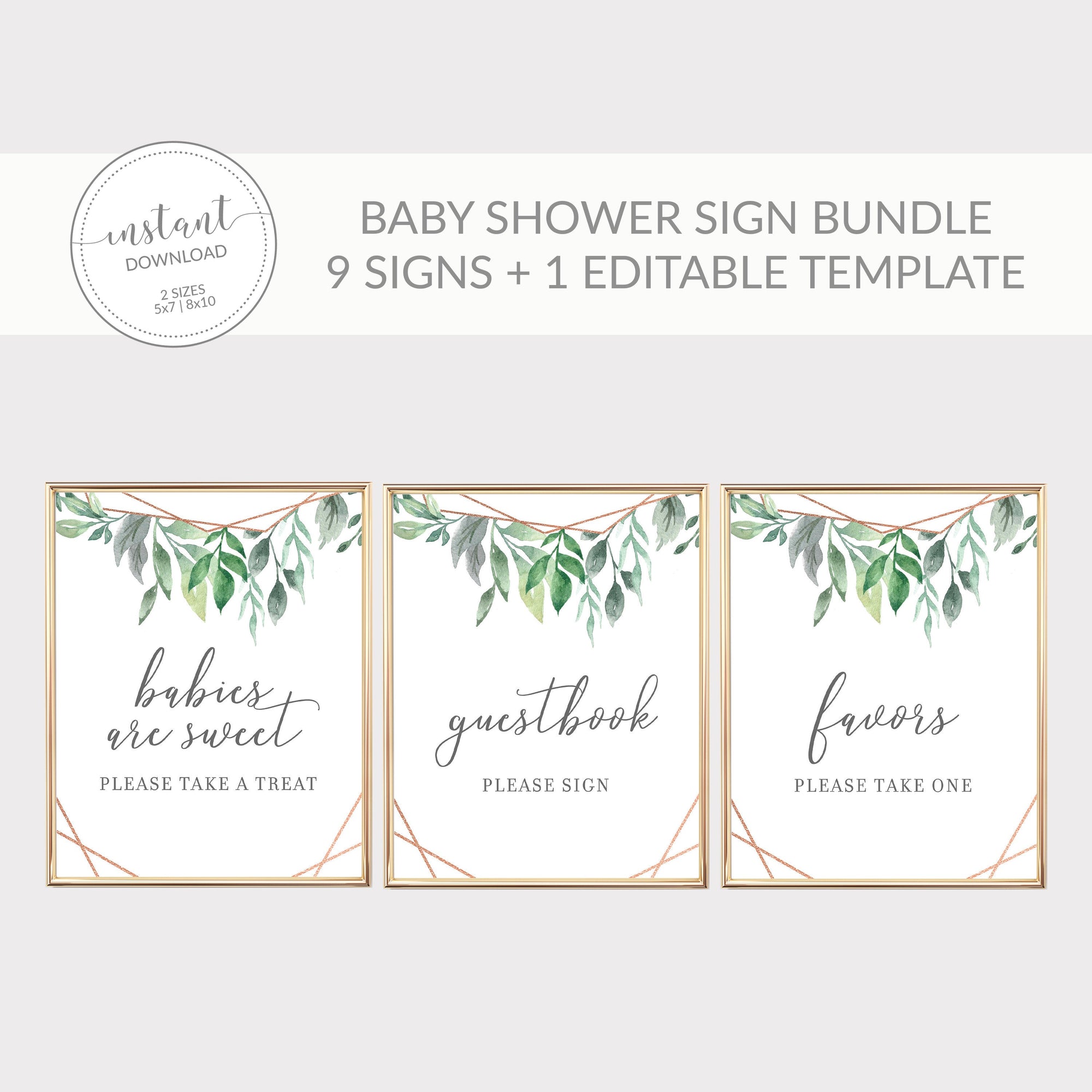 Greenery Baby Shower Decorations, Geometric Baby Shower Sign Bundle, Editable Baby Shower Template, DIGITAL DOWNLOAD - GFRG100 - @PlumPolkaDot 