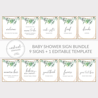 Greenery Baby Shower Decorations, Geometric Baby Shower Sign Bundle, Editable Baby Shower Template, DIGITAL DOWNLOAD - GFRG100 - @PlumPolkaDot 