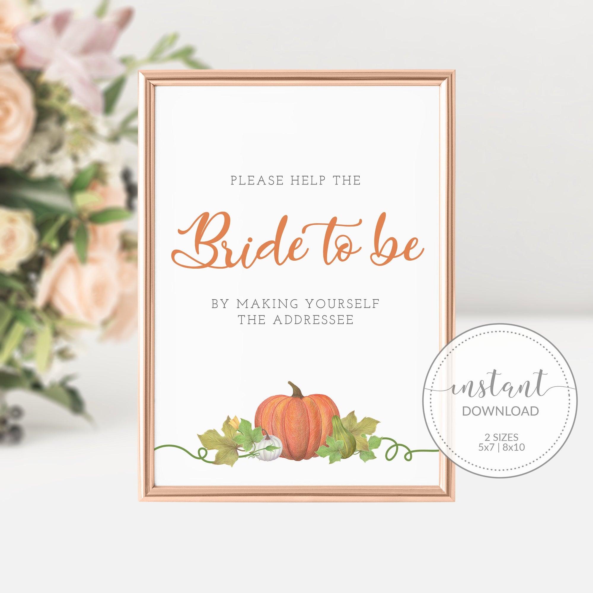 Pumpkin Bridal Shower Address an Envelope Sign INSTANT DOWNLOAD, Help The Bride Addressee Sign, Pumpkin Bridal Shower Decorations - HP100 - @PlumPolkaDot 