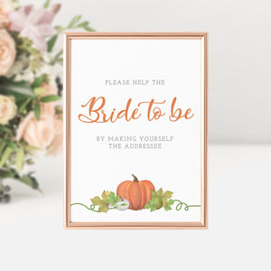 Pumpkin Bridal Shower Address an Envelope Sign INSTANT DOWNLOAD, Help The Bride Addressee Sign, Pumpkin Bridal Shower Decorations - HP100 - @PlumPolkaDot 
