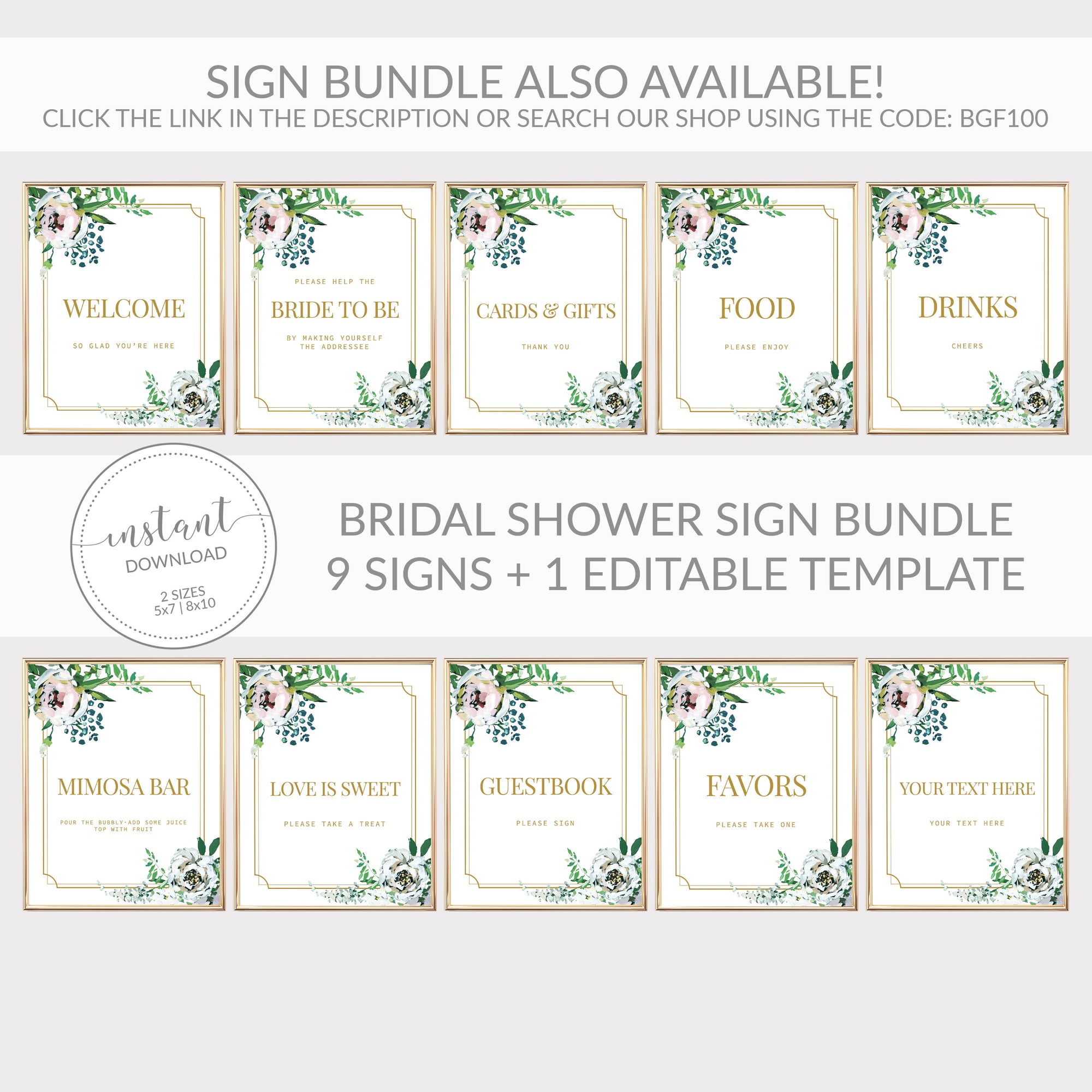 Blush Floral Greenery Favor Sign Printable INSTANT DOWNLOAD, Gold Birthday, Baby Shower, Bridal Shower, Wedding Decoration - BGF100 - @PlumPolkaDot 