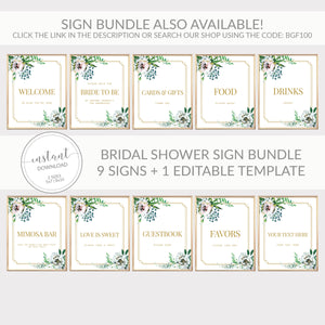 Blush Floral Greenery Cards and Gifts Sign Printable INSTANT DOWNLOAD, Gold Bridal Shower Gifts Sign, Wedding Decoration Supplies - BGF100 - @PlumPolkaDot 