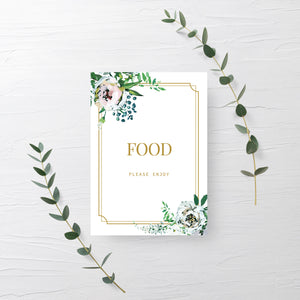 Blush Floral Greenery Food Sign Printable INSTANT DOWNLOAD, Birthday Bridal Shower Baby Shower Decoration, Wedding Food Table Signs - BGF100 - @PlumPolkaDot 