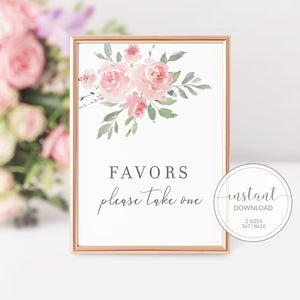 Blush Pink Floral Printable Favors Sign INSTANT DOWNLOAD, Birthday, Bridal Shower, Baby Shower, Wedding Decorations and Supplies - FR100 - @PlumPolkaDot 