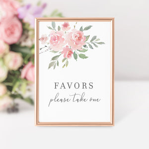 Blush Pink Floral Printable Favors Sign INSTANT DOWNLOAD, Birthday, Bridal Shower, Baby Shower, Wedding Decorations and Supplies - FR100 - @PlumPolkaDot 