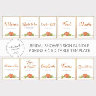 Pumpkin Bridal Shower Sign Bundle, Pumpkin Bridal Shower Decorations, Halloween Bridal Shower Table Signs, INSTANT DOWNLOAD - HP100 - @PlumPolkaDot 