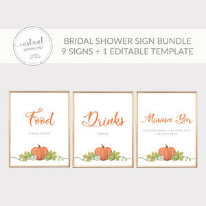 Pumpkin Bridal Shower Sign Bundle, Pumpkin Bridal Shower Decorations, Halloween Bridal Shower Table Signs, INSTANT DOWNLOAD - HP100 - @PlumPolkaDot 