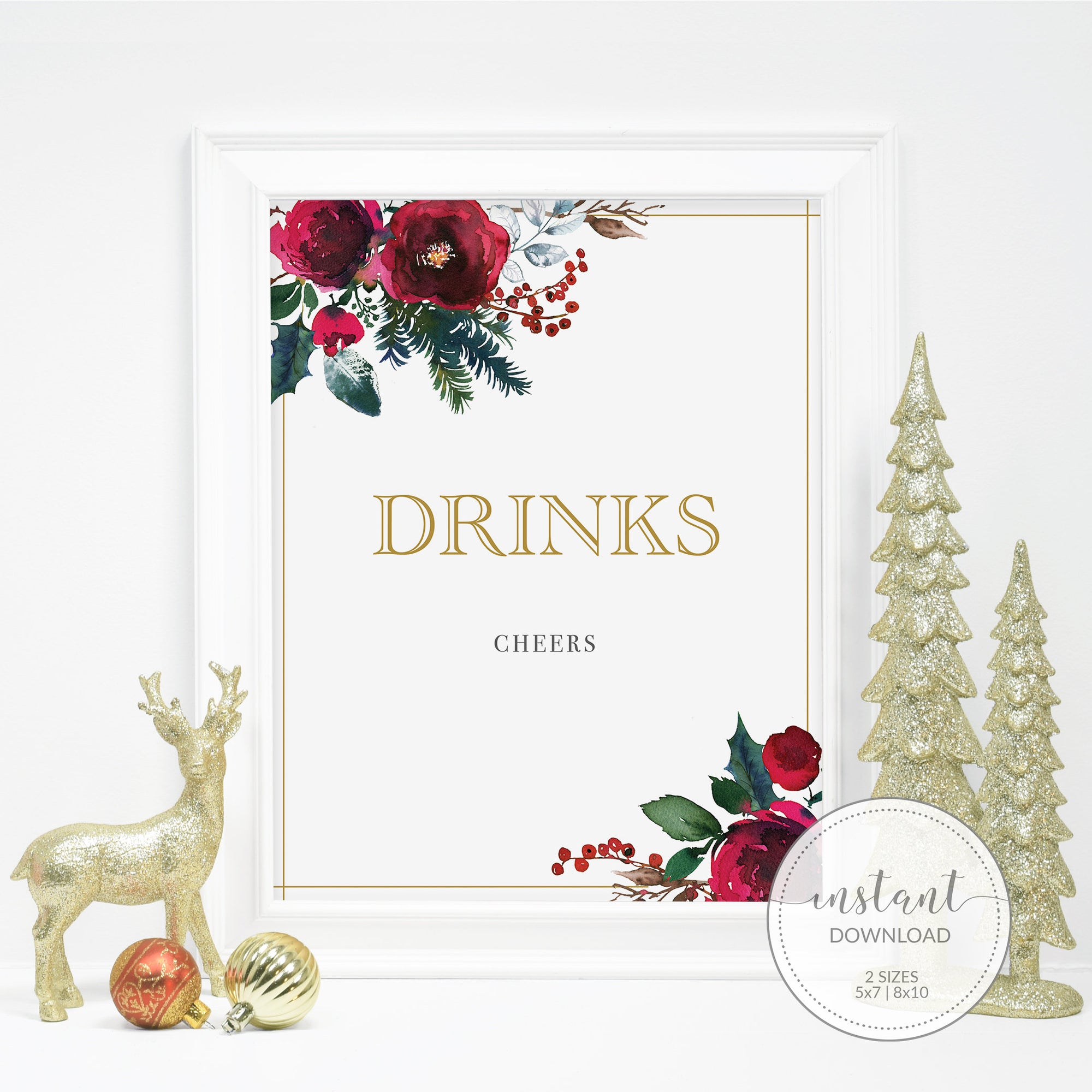 Christmas Party Drinks Sign Printable, INSTANT DOWNLOAD - CG100 - PlumPolkaDot christmas-party-drinks-sign-printable-instant-download-cg100-plumpolkadot