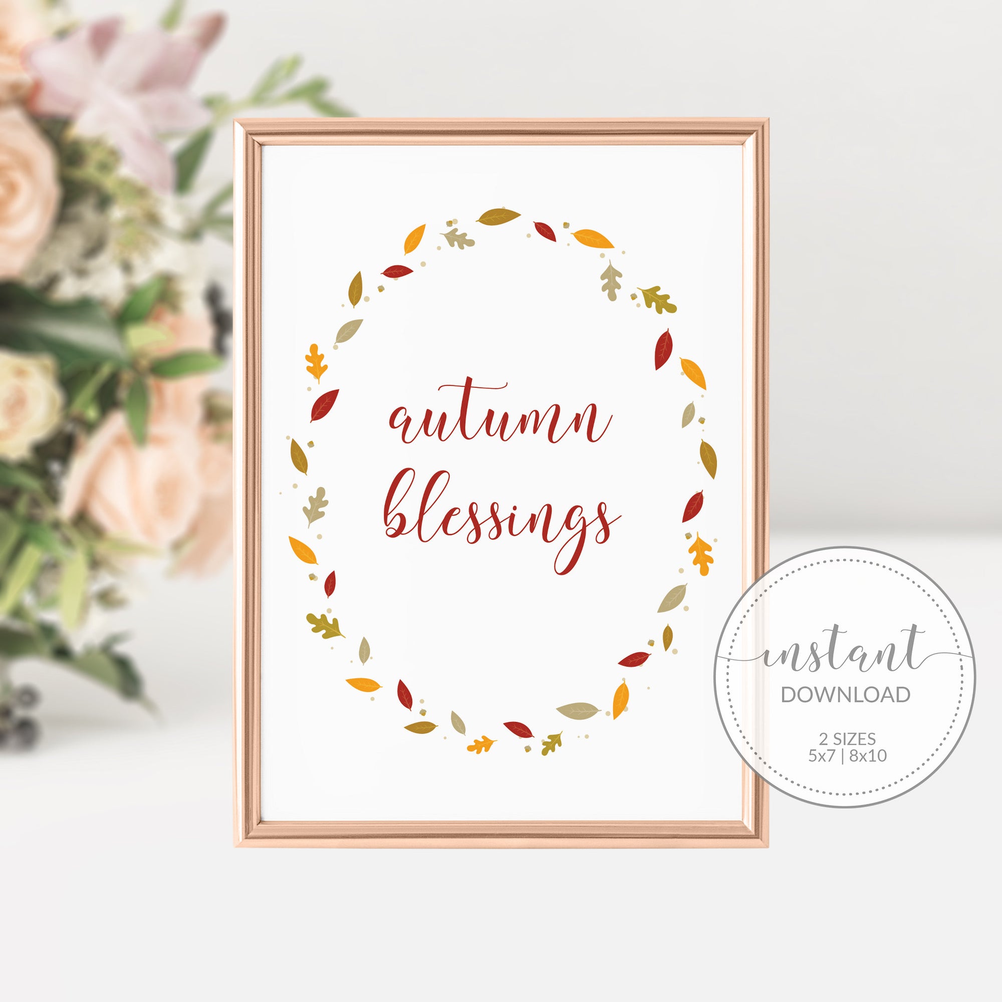 Autumn Blessings Sign, Thanksgiving Decorations, Fall Decor Leaves, Printable Fall Decor for Mantle, INSTANT DOWNLOAD - FL100 - @PlumPolkaDot 