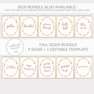 Eat, Drink and Give Thanks Sign, Thanksgiving Printable Art, Fall Decorations for Home, INSTANT DOWNLOAD - FL100 - @PlumPolkaDot 