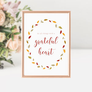 Thanksgiving Sign, Fall Decor Printable, Do All Things With a Grateful Heart Sign, 1 Thessalonians 5 18 Sign, INSTANT DOWNLOAD - FL100 - @PlumPolkaDot 