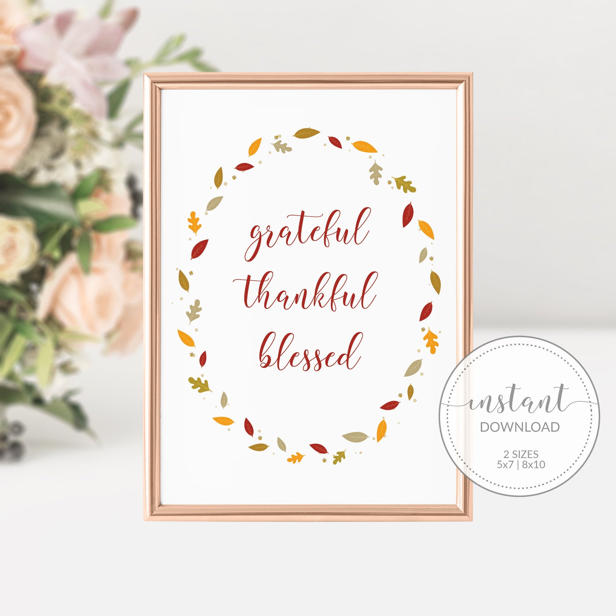 Grateful Thankful Blessed Sign, Fall Decor Printable, Thanksgiving Decorations, Fall Leaves Printable Sign, INSTANT DOWNLOAD - FL100 - @PlumPolkaDot 