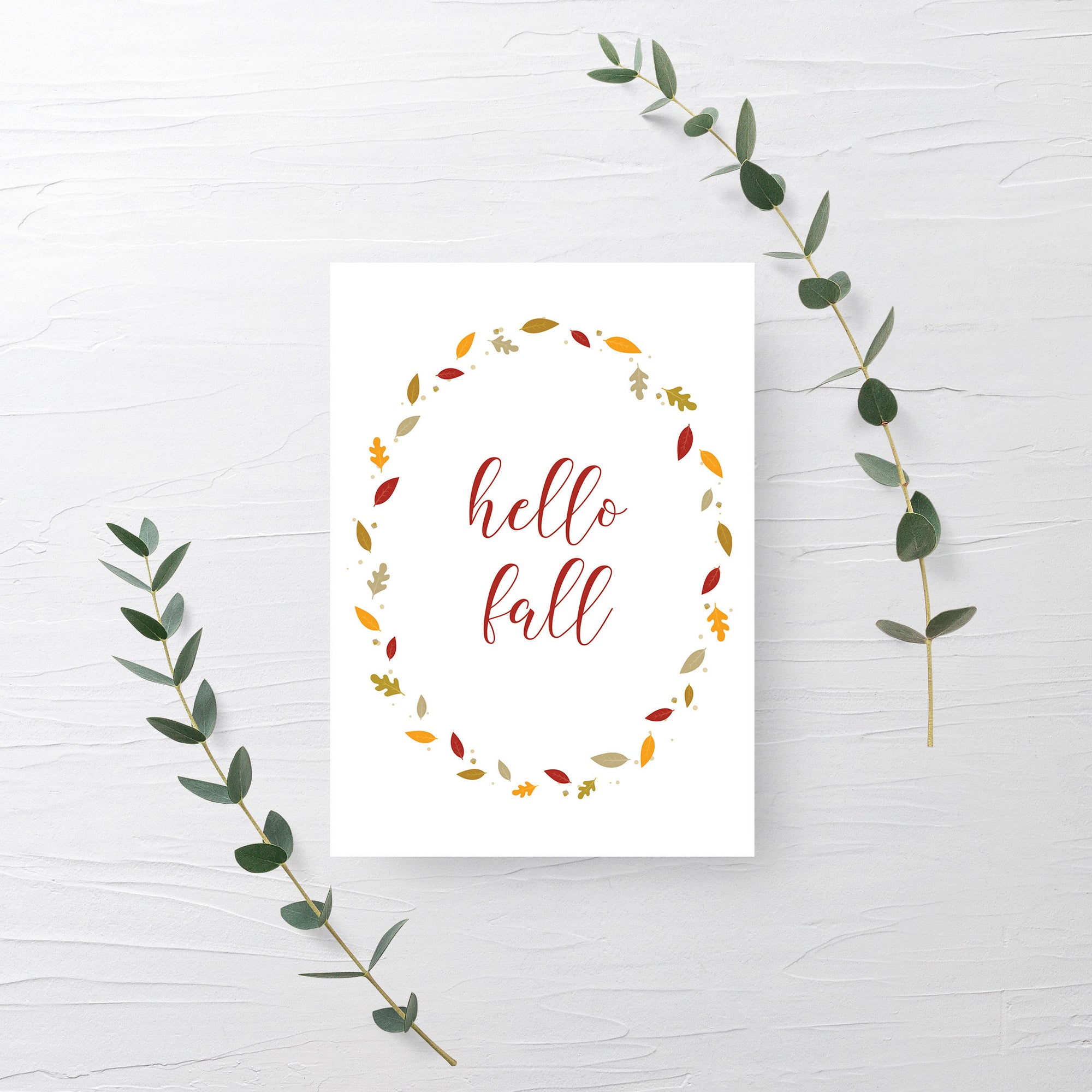 Hello Fall Sign, Hello Fall Printable, Fall Decor Leaves, Fall Decorations for Home, Fall Printable Art, INSTANT DOWNLOAD - FL100 - @PlumPolkaDot 