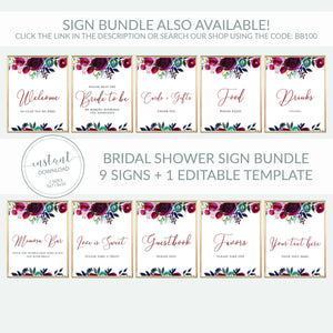 Burgundy and Navy Bridal Shower Welcome Sign Printable, Burgundy Bridal Shower Decorations, INSTANT DOWNLOAD - BB100 - @PlumPolkaDot 