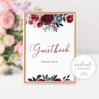 Burgundy Wedding Guestbook Sign, Guest Book Sign Printable, Burgundy and Navy Wedding, INSTANT DOWNLOAD - BB100 - @PlumPolkaDot 