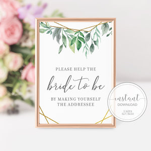 Geometric Gold Greenery Printable Bridal Shower Address an Envelope Sign INSTANT DOWNLOAD, Bridal Shower Decorations and Supplies - GFG100 - @PlumPolkaDot 
