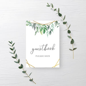 Geometric Gold Greenery Printable Guestbook Sign INSTANT DOWNLOAD, Bridal Shower, Baby Shower, Wedding Decorations and Supplies - GFG100 - @PlumPolkaDot 