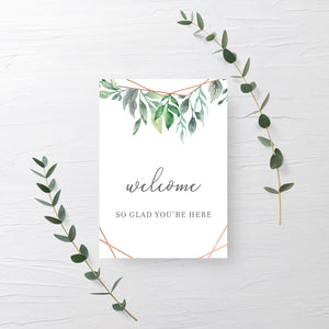 Geometric Rose Gold Greenery Printable Welcome Sign INSTANT DOWNLOAD, Bridal Shower, Baby Shower, Wedding Decorations and Supplies - GFRG100 - @PlumPolkaDot 