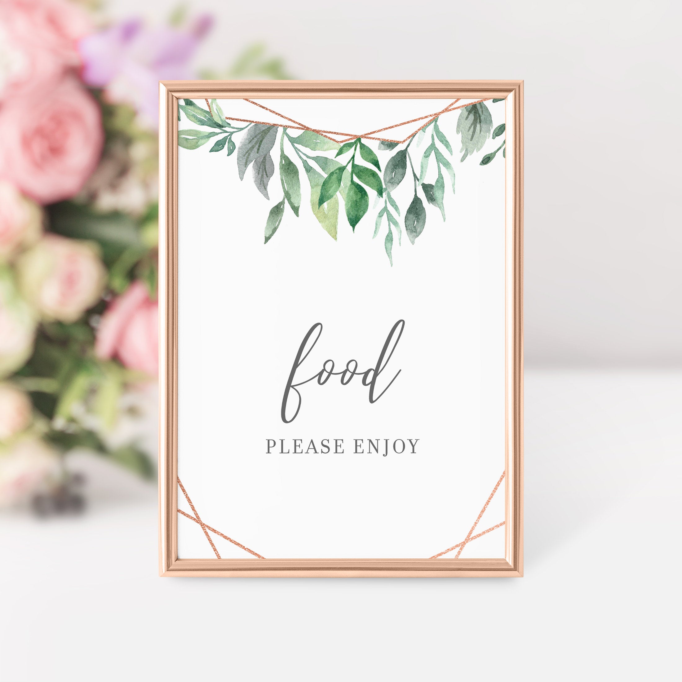 Geometric Rose Gold Greenery Printable Food Sign INSTANT DOWNLOAD, Bridal Shower, Baby Shower, Wedding Decorations and Supplies - GFRG100 - @PlumPolkaDot 