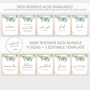 Geometric Silver Greenery Printable Drinks Sign INSTANT DOWNLOAD, Bridal Shower, Baby Shower, Wedding Decorations and Supplies - GFS100 - @PlumPolkaDot 