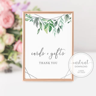 Geometric Silver Greenery Cards and Gifts Printable Sign INSTANT DOWNLOAD, Bridal Shower, Baby Shower, Wedding Decorations Supplies - GFS100 - @PlumPolkaDot 