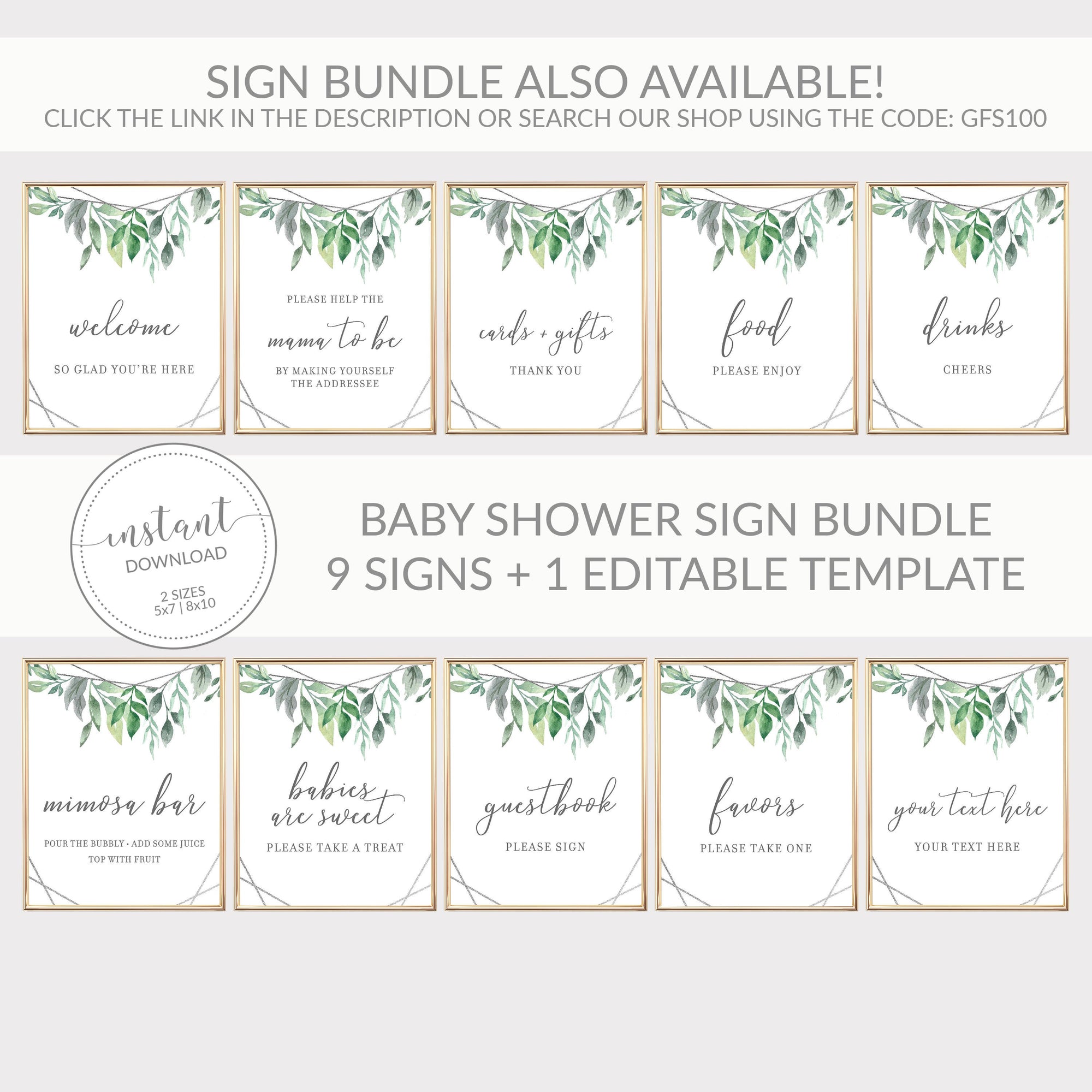 Geometric Silver Greenery Printable Favors Sign INSTANT DOWNLOAD, Birthday, Bridal Shower, Baby Shower, Wedding Decorations - GFS100 - @PlumPolkaDot 