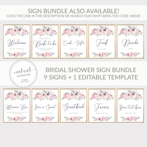 Navy and Blush Floral Printable Bridal Shower Address an Envelope Sign, INSTANT DOWNLOAD, Floral Bridal Shower Decorations Supplies - NB100 - @PlumPolkaDot 