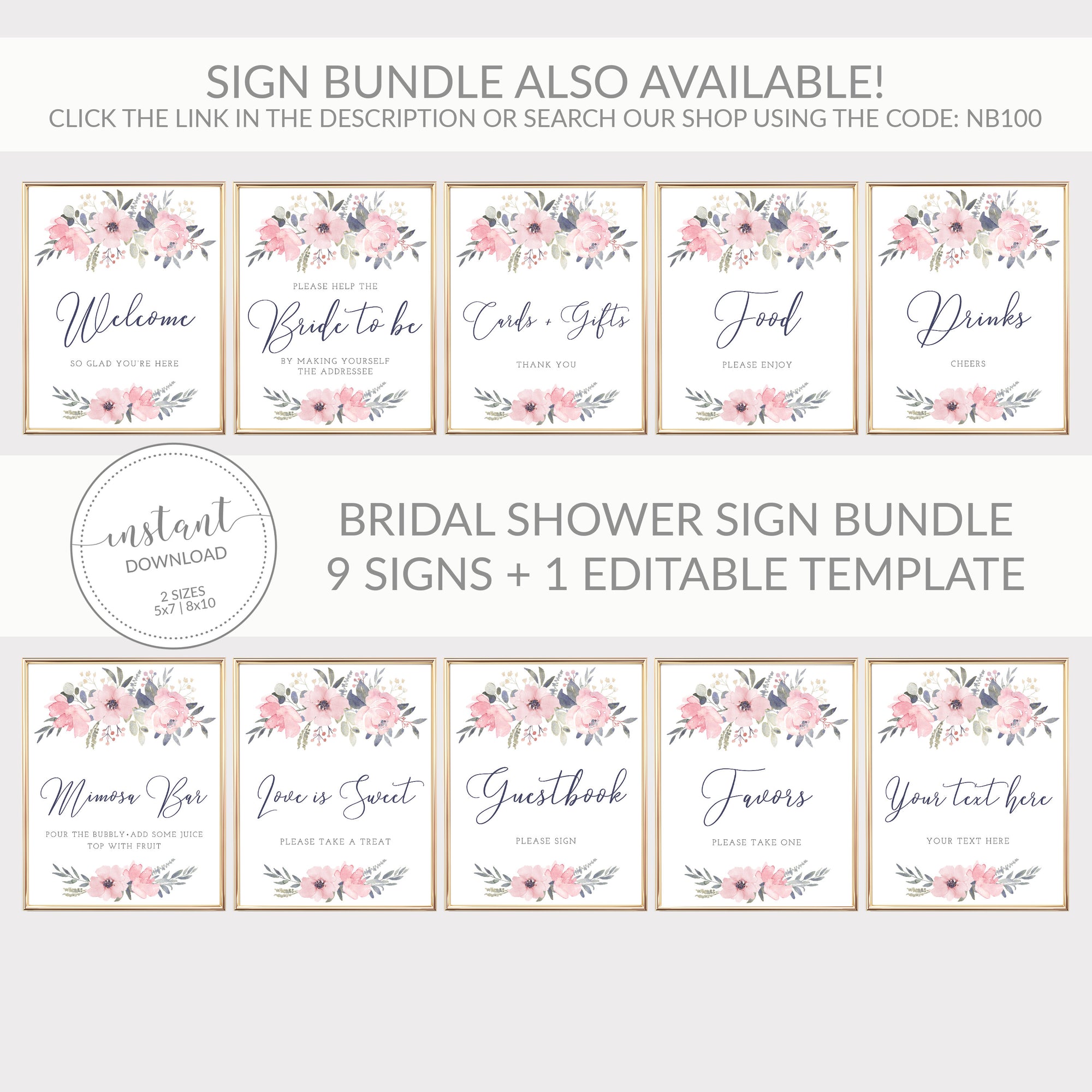 Navy and Blush Floral Printable Guestbook Sign INSTANT DOWNLOAD, Birthday, Bridal Shower, Baby Shower, Wedding Decorations Supplies - NB100 - @PlumPolkaDot 