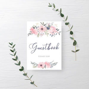 Navy and Blush Floral Printable Guestbook Sign INSTANT DOWNLOAD, Birthday, Bridal Shower, Baby Shower, Wedding Decorations Supplies - NB100 - @PlumPolkaDot 