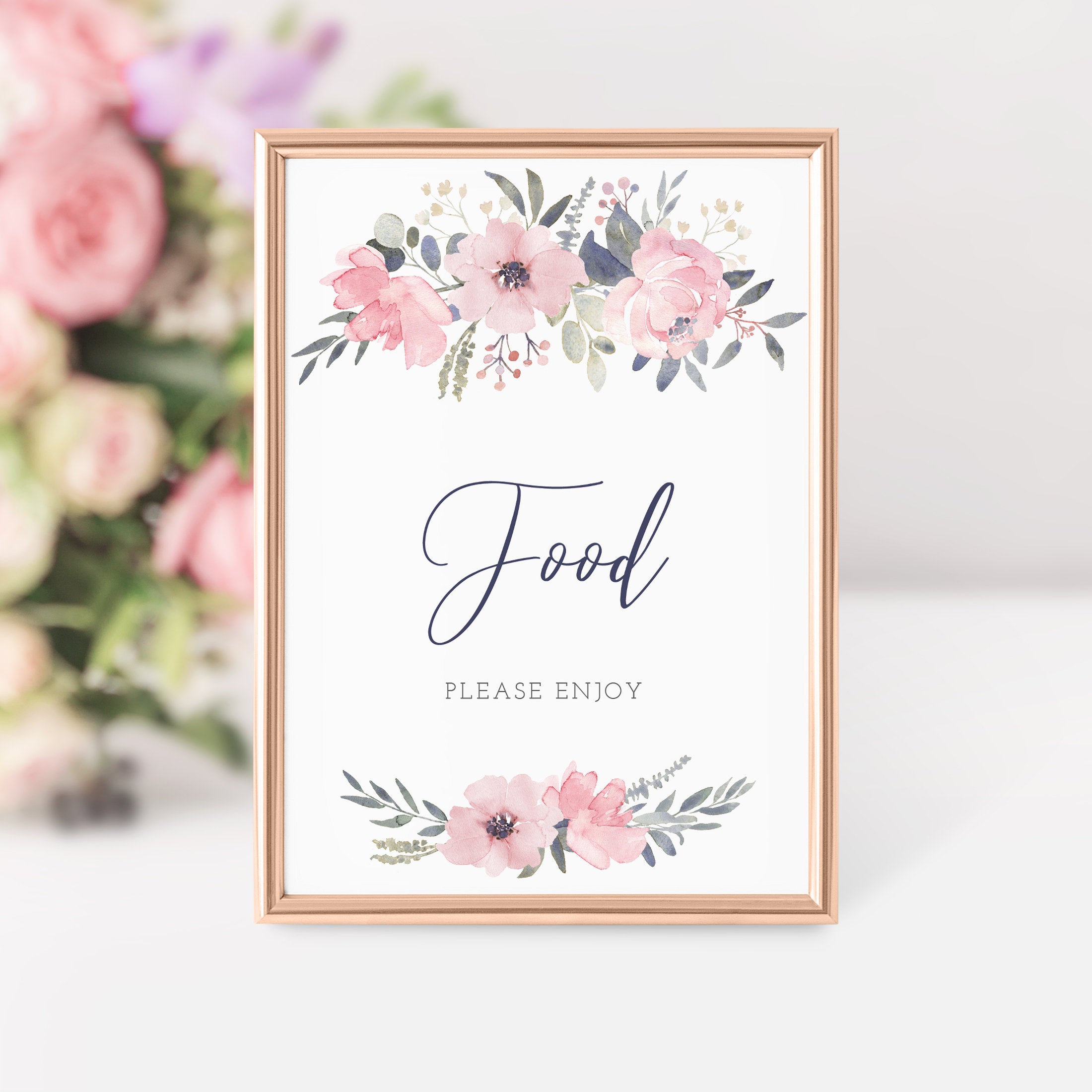 Navy and Blush Floral Printable Food Sign INSTANT DOWNLOAD, Birthday, Bridal Shower, Baby Shower, Wedding Decorations and Supplies - NB100 - @PlumPolkaDot 