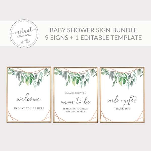 Botanical Greenery Baby Shower Party Signs - 4 Bundle Pack – Jolly Owl  Designs