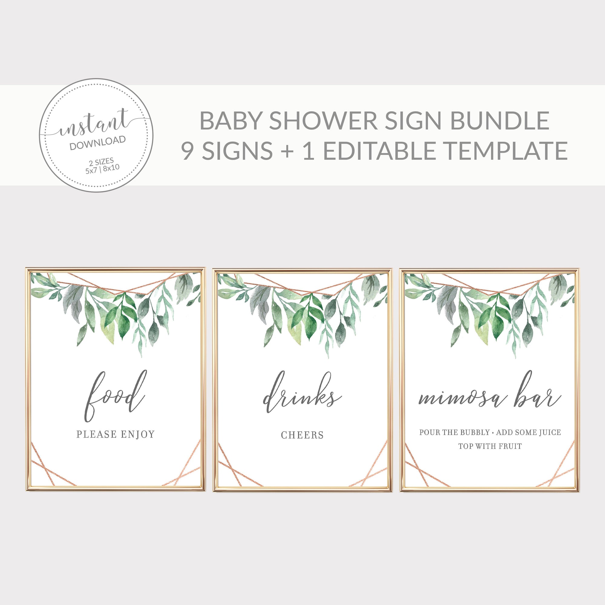 Greenery Baby Shower Decorations, Geometric Baby Shower Sign Bundle, Editable Baby Shower Template, DIGITAL DOWNLOAD - GFRG100 - @PlumPolkaDot 