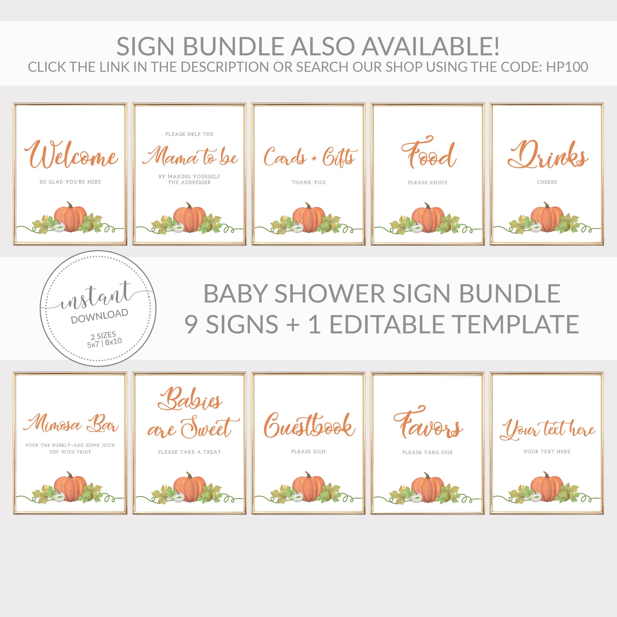 Little Pumpkin Baby Shower Decorations, Little Pumpkin Baby Shower Cards and Gifts Sign Printable, INSTANT DOWNLOAD - HP100 - @PlumPolkaDot 
