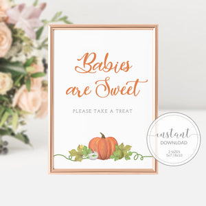 Little Pumpkin Baby Shower Decorations, Babies are Sweet Printable Treat Sign, Pumpkin Baby Shower Sign, INSTANT DOWNLOAD - HP100 - @PlumPolkaDot 
