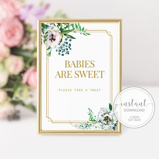 Blush Floral Greenery Babies Are Sweet Treat Sign Printable INSTANT DOWNLOAD, Gold Baby Shower Dessert Table Sign Decorations - BGF100 - @PlumPolkaDot 