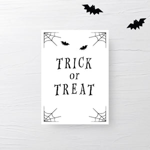 Trick or Treat Sign Printable, Halloween Decor Porch Sign, Halloween Door Decor INSTANT DOWNLOAD, Halloween Party Decor - EDS100 - @PlumPolkaDot 