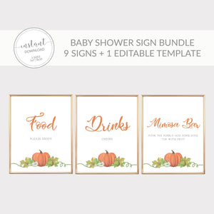 Little Pumpkin Baby Shower Sign Bundle, Little Pumpkin Baby Shower Decorations, Halloween Baby Shower, INSTANT DOWNLOAD - HP100 - @PlumPolkaDot 