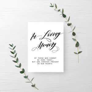 Wedding Memorial Sign, In Loving Memory Wedding Sign Printable, Memorial Table Sign, Remembrance Sign Wedding, INSTANT DOWNLOAD - SFB100 - @PlumPolkaDot 