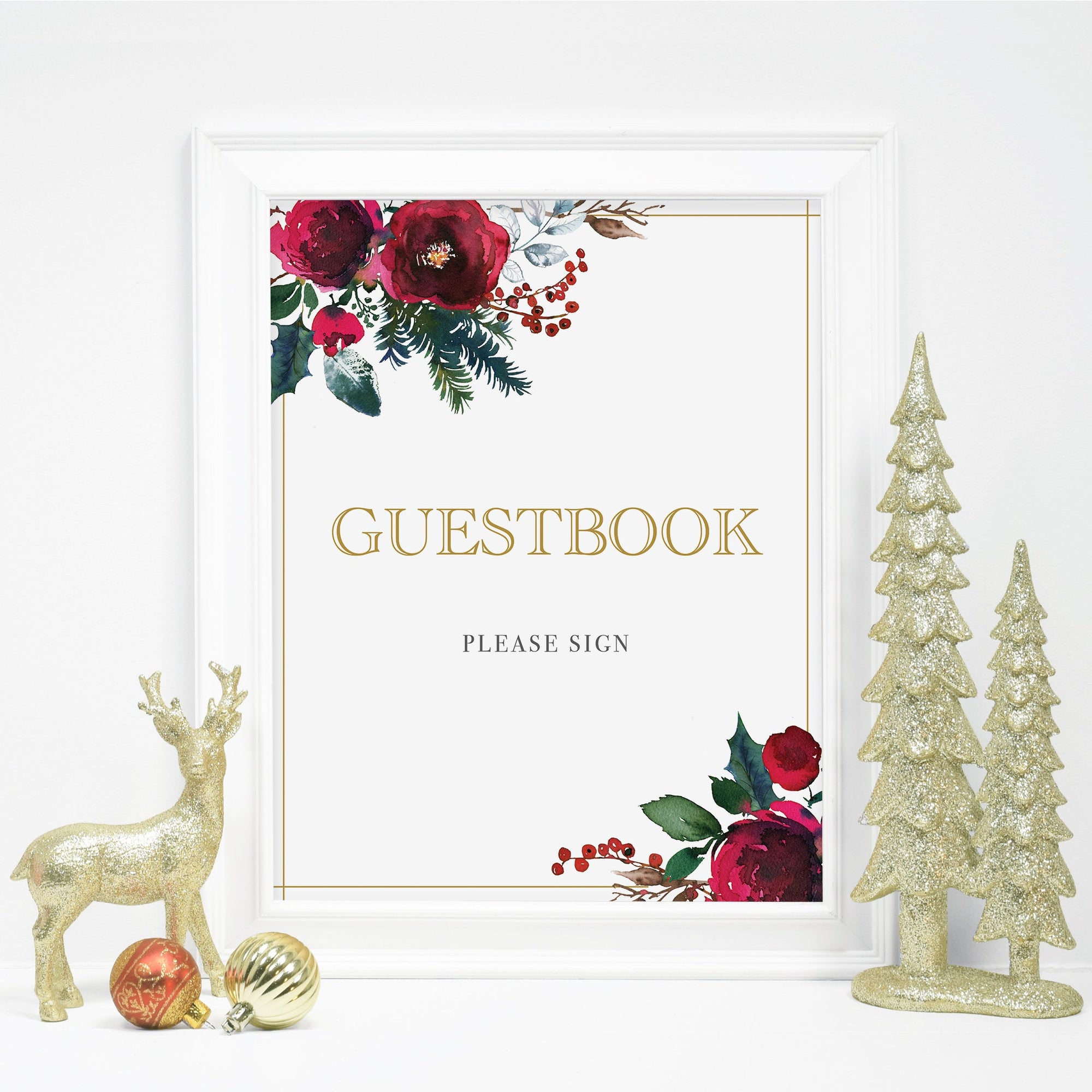 Christmas Wedding Guestbook Sign Printable, Christmas Bridal Shower Decorations, Christmas Baby Shower Decor, INSTANT DOWNLOAD - CG100 - @PlumPolkaDot 