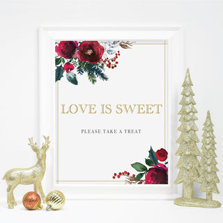 Christmas Bridal Shower Treat Sign Printable, Love is Sweet Dessert Table Sign, Winter Bridal Shower Decorations, INSTANT DOWNLOAD - CG100 - @PlumPolkaDot 