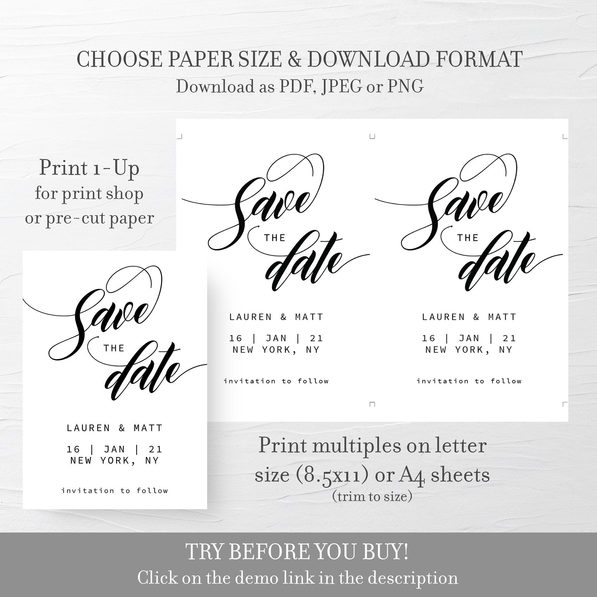 Black and White Save The Date Template, Editable Save The Date Card, Minimalist Save The Date, 5x7 - SFB100 - @PlumPolkaDot 