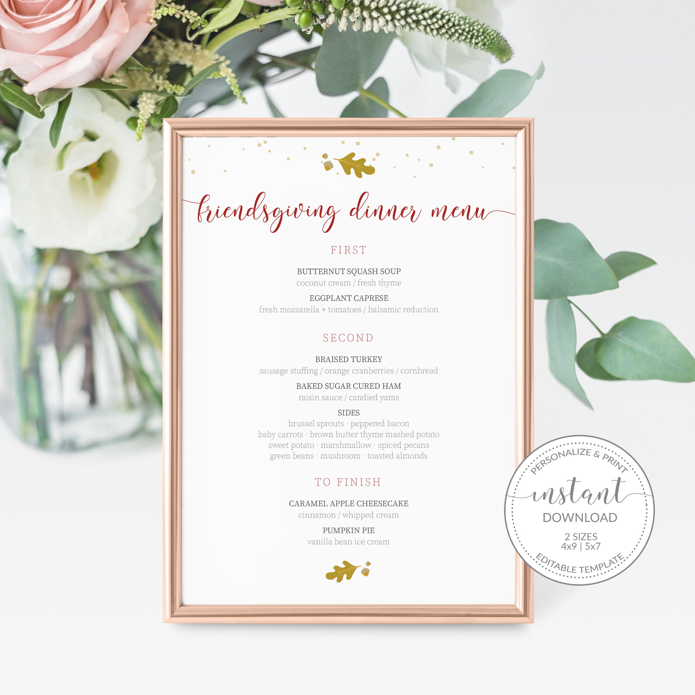 Friendsgiving Menu Template, Friendsgiving Decor, Friendsgiving Decorations, Fall Dinner Menu Printable, Editable DIGITAL DOWNLOAD - FL100 - @PlumPolkaDot 