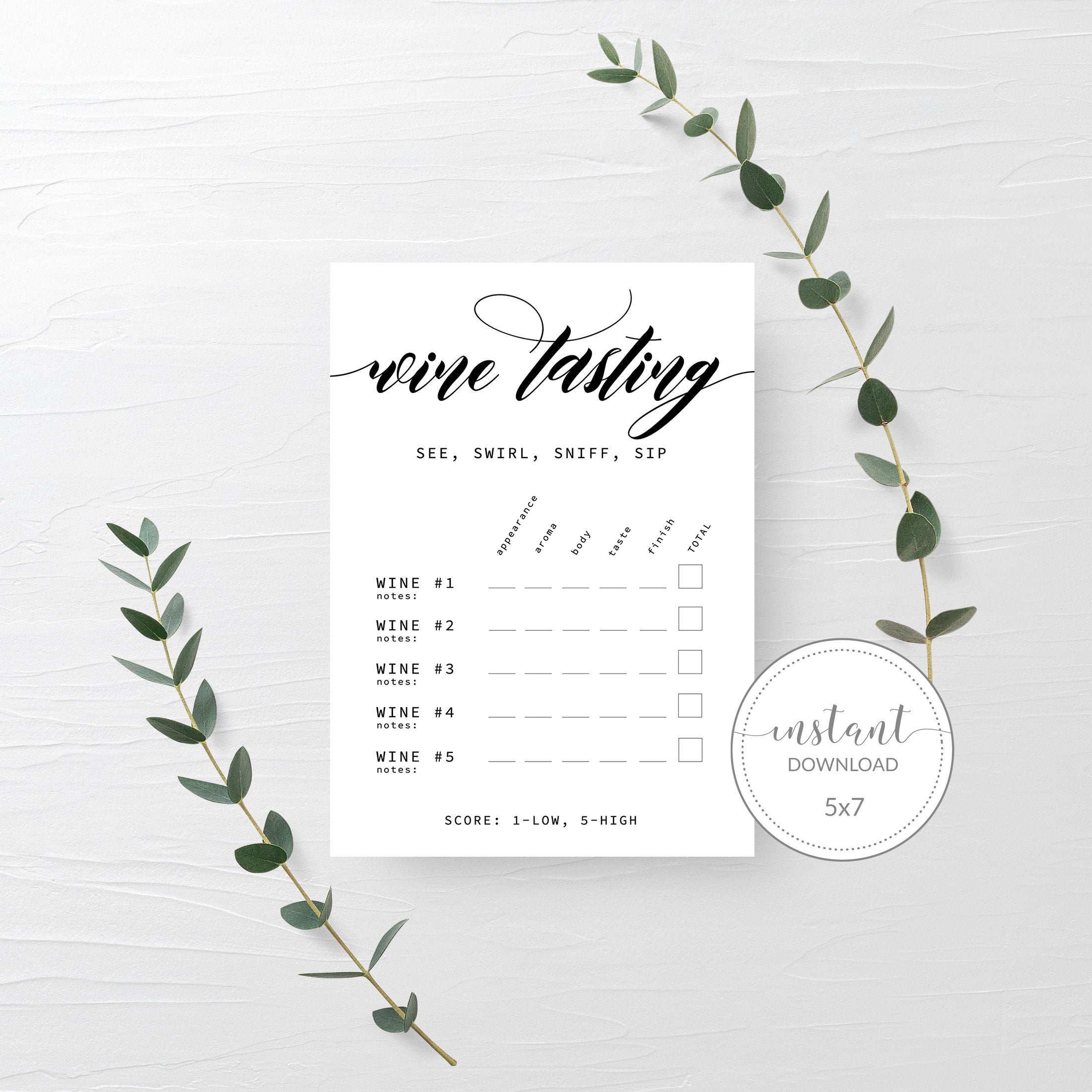 Wine Tasting Score Card, Wine Tasting Party Decorations, Bridal Shower Wine Theme, Wine Bachelorette Party, INSTANT DOWNLOAD - SFB100 - @PlumPolkaDot 