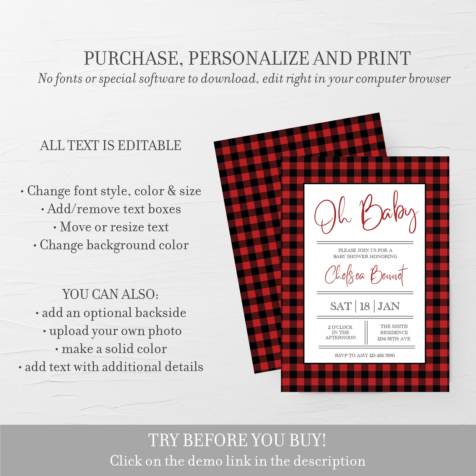 Buffalo Plaid Baby Shower Invitation Template, Printable Lumberjack Ba - PlumPolkaDot buffalo-plaid-baby-shower-invitation-template-printable-lumberjack-ba-plumpolkadot